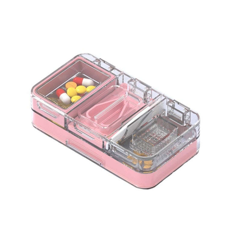 3 In 1 Double-layer Cutting and Grinding Medicine Box Travel Pill Organizer Case(Pink)