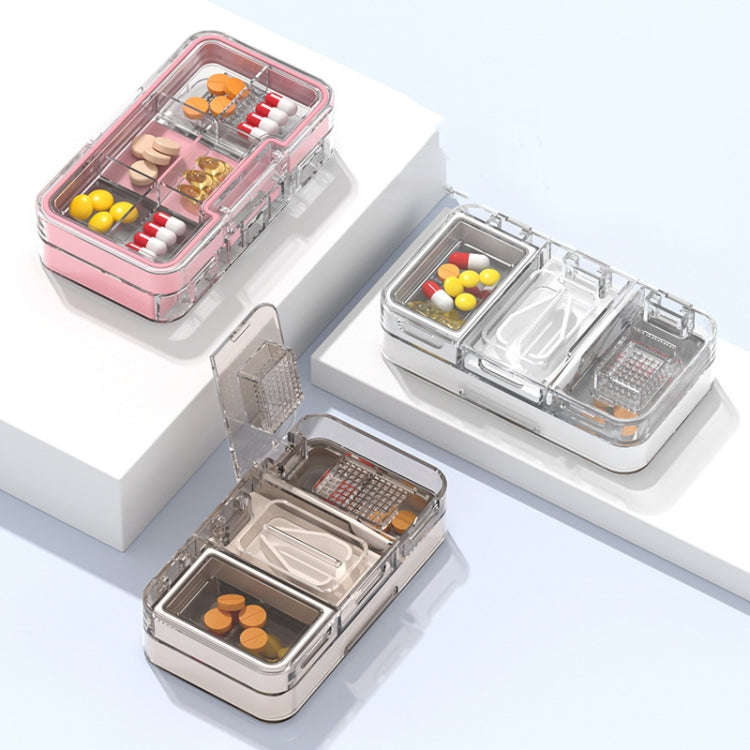 3 In 1 Double-layer Cutting and Grinding Medicine Box Travel Pill Organizer Case(White)