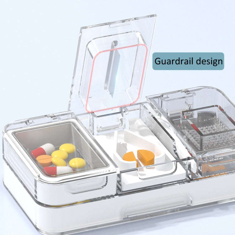 3 In 1 Double-layer Cutting and Grinding Medicine Box Travel Pill Organizer Case(White)