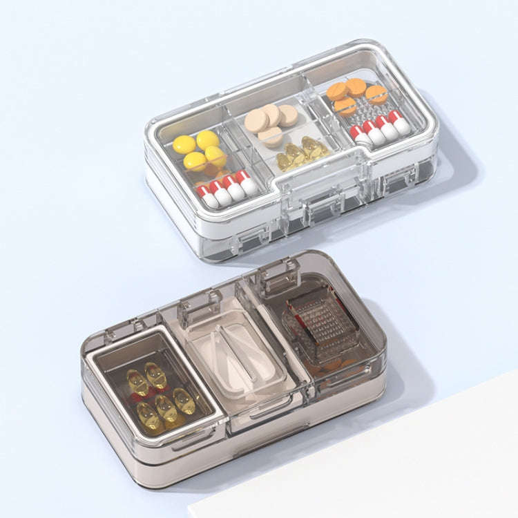 3 In 1 Double-layer Cutting and Grinding Medicine Box Travel Pill Organizer Case(White)