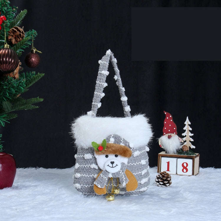 Knitted Velvet Gift Bag For Christmas Presents With Handle And 3D Doll Decoration, Style: Bear