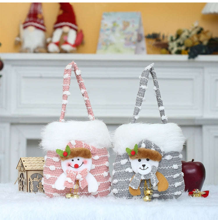 Knitted Velvet Gift Bag For Christmas Presents With Handle And 3D Doll Decoration, Style: Snowman