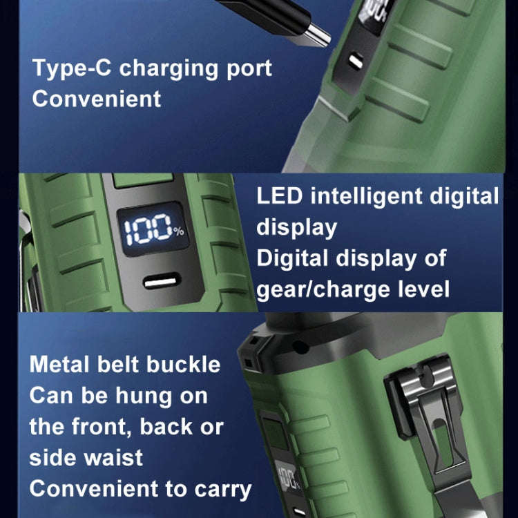 4000mAh Portable Hanging Waist Outdoor USB Fan High Wind Power Mini Fan(Army Green)