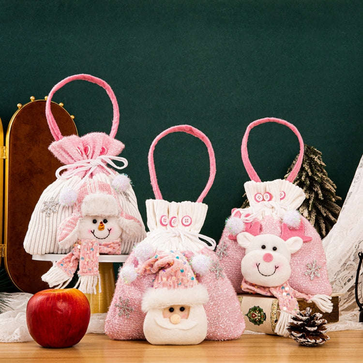 Pink Series Plush Gift Bags for Christmas Presents with Drawstring(Old Man)