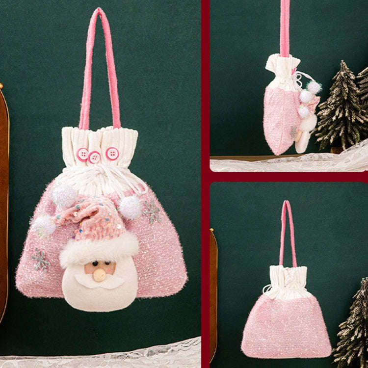 Pink Series Plush Gift Bags for Christmas Presents with Drawstring(Old Man)