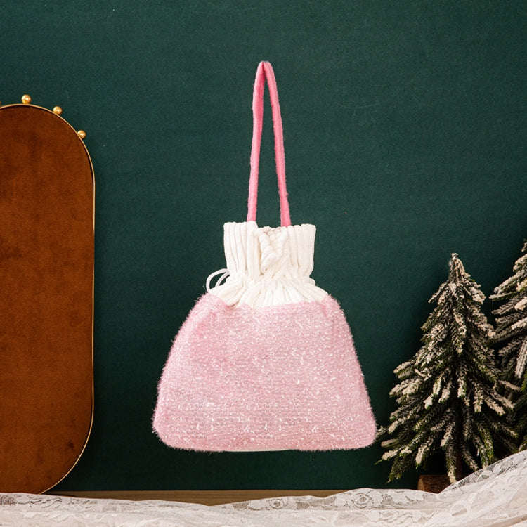Pink Series Plush Gift Bags for Christmas Presents with Drawstring(Old Man)