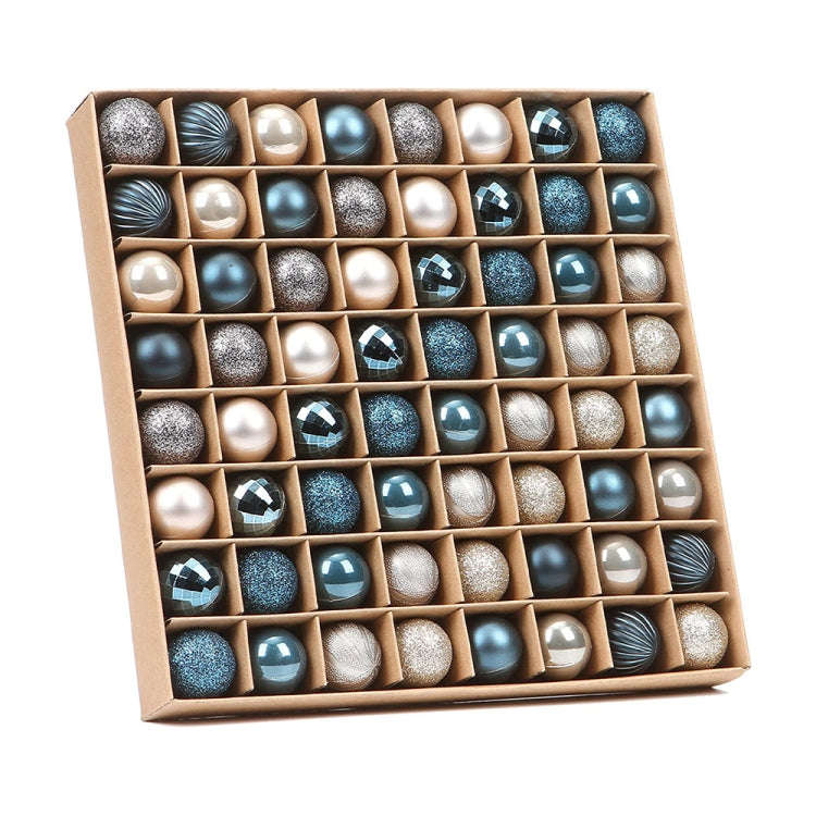 64pcs /Pack 3cm Small Plastic Christmas Ball Ornaments Set for Xmas Tree(Blue Gold)