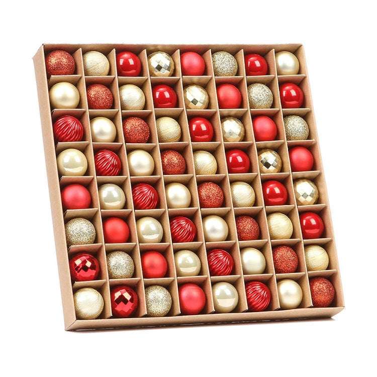 64pcs /Pack 3cm Small Plastic Christmas Ball Ornaments Set for Xmas Tree(Gold Red)