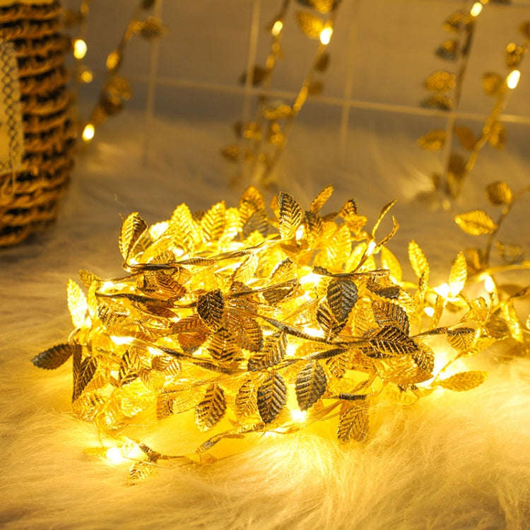2m 20 Lights LED Artificial Golden Leaf Vine Light String For Christmas Holiday Decoration