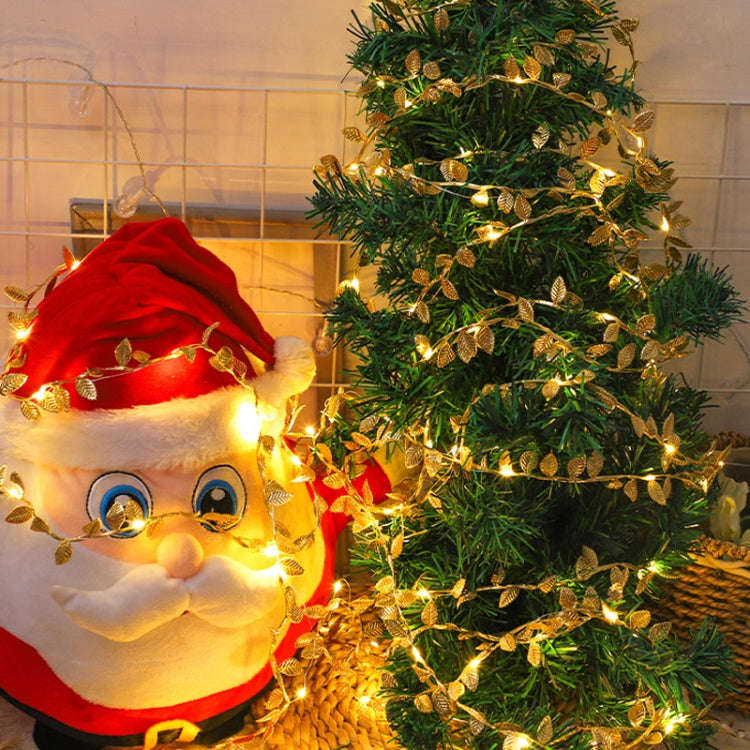 10m 100 Lights LED Artificial Golden Leaf Vine Light String For Christmas Holiday Decoration