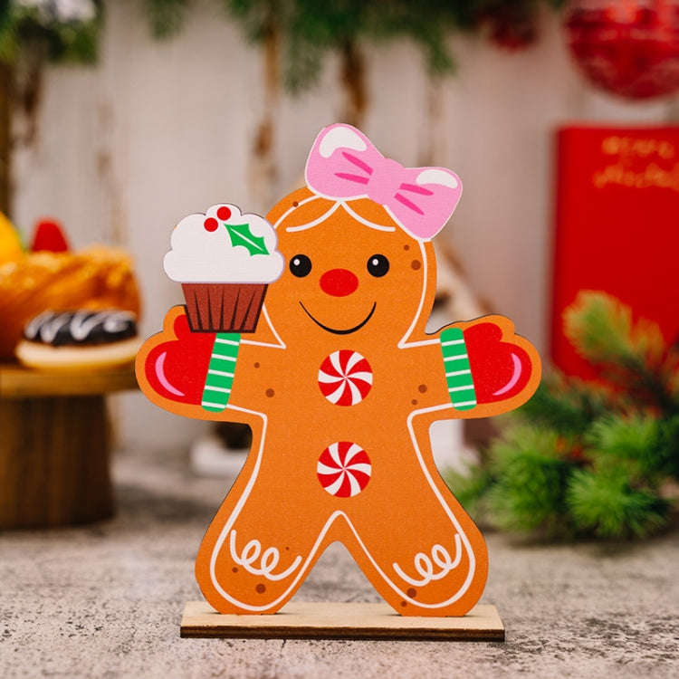 Gingerbread Man Wooden Ornament Christmas Decoration Supplies(Female)