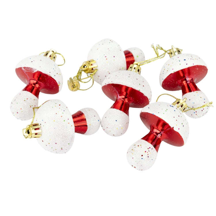 6pcs /Box 7cm Electroplated Mushroom Christmas Tree Hanging Christmas Decoration(Red)