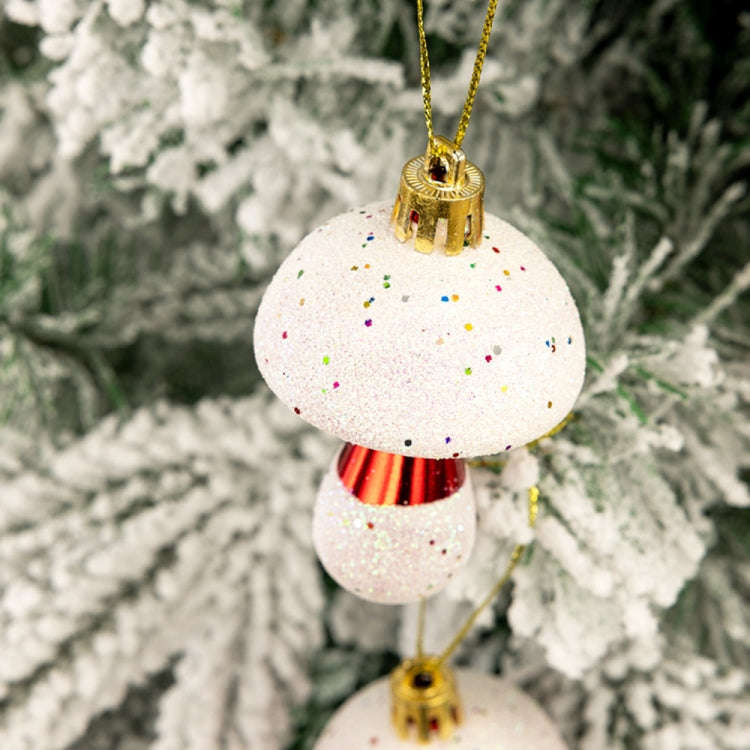 6pcs /Box 7cm Electroplated Mushroom Christmas Tree Hanging Christmas Decoration(Red)