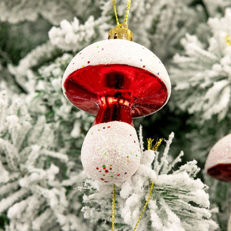 6pcs /Box 7cm Electroplated Mushroom Christmas Tree Hanging Christmas Decoration(Red)
