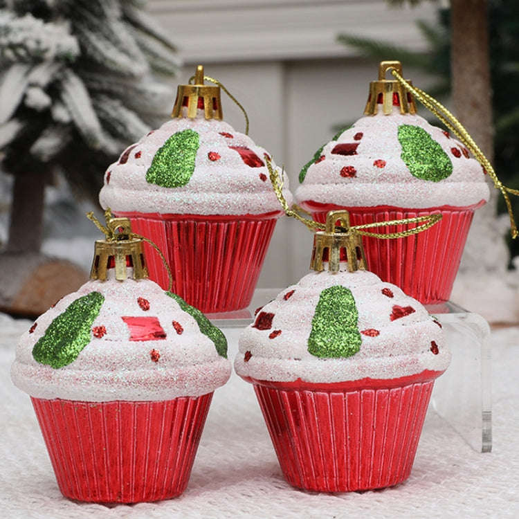 4pcs /Box Glossy Round Pastry Christmas Balls Painted Christmas Tree Hanging Decoration(Red)