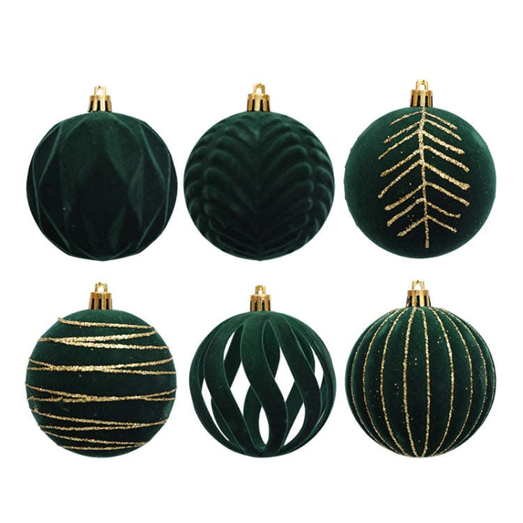 6pcs /Box 8cm Flocking Christmas Tree Hanging Balls Window Decoration Velvet Balls(Dark Green)