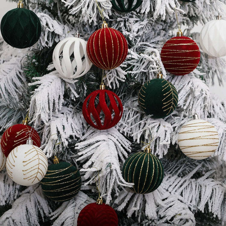 6pcs /Box 8cm Flocking Christmas Tree Hanging Balls Window Decoration Velvet Balls(White)