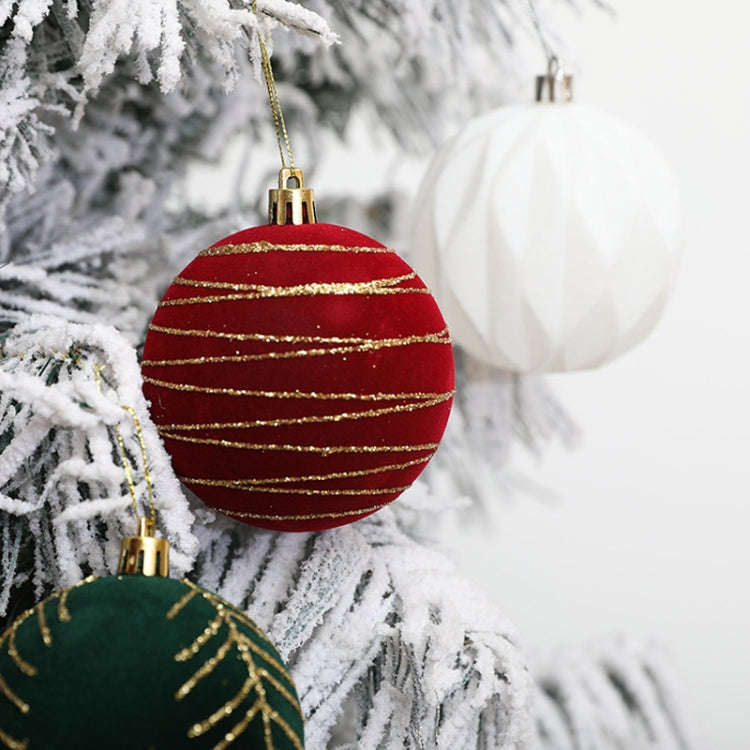 6pcs /Box 8cm Flocking Christmas Tree Hanging Balls Window Decoration Velvet Balls(White)
