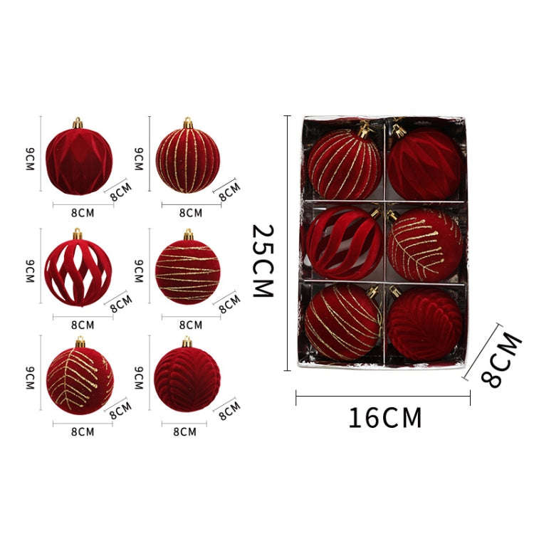 6pcs /Box 8cm Flocking Christmas Tree Hanging Balls Window Decoration Velvet Balls(White)
