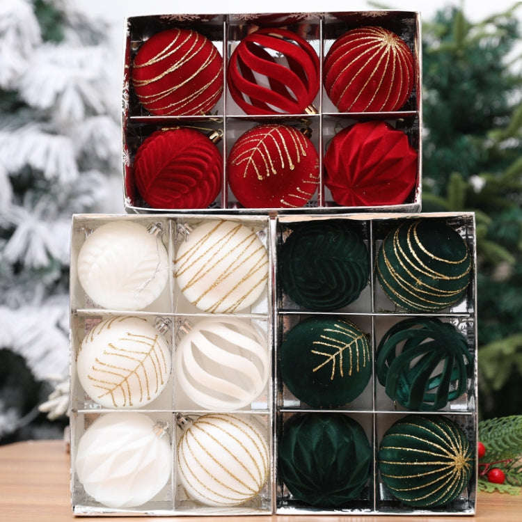 6pcs /Box 8cm Flocking Christmas Tree Hanging Balls Window Decoration Velvet Balls(White)