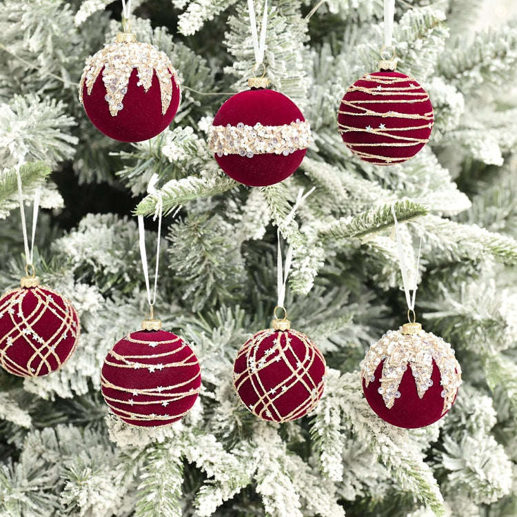 12pcs /Box 6cm Diamond Flocked Christmas Balls Painted Christmas Tree Ornaments(Dark Green)