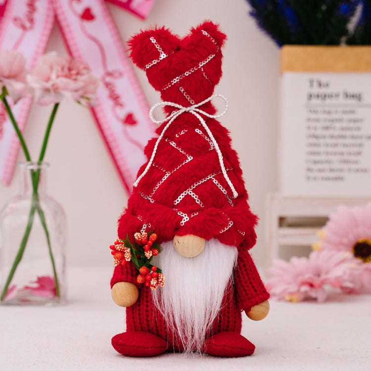 Christmas Love Pompom Hat Standing Figure Valentine Day Forest Doll Decoration(Red Male)