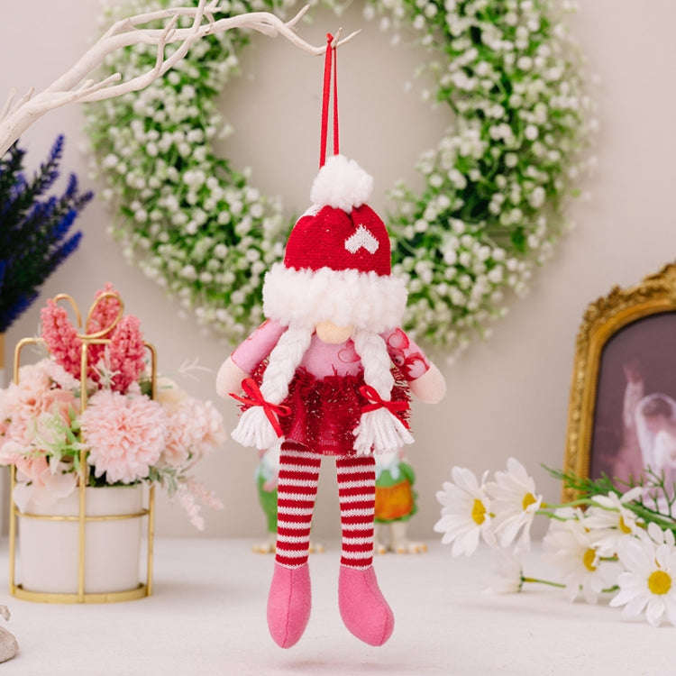 Christmas Wool Ball Knitted Hat Doll Pendant Valentine Day Decoration Knitted Rudolph Hanging Leg...