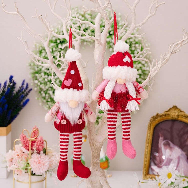 Christmas Wool Ball Knitted Hat Doll Pendant Valentine Day Decoration Knitted Rudolph Hanging Leg...