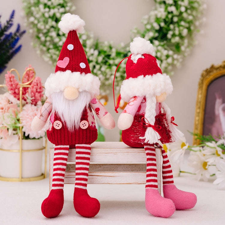 Christmas Wool Ball Knitted Hat Doll Pendant Valentine Day Decoration Knitted Rudolph Hanging Leg...