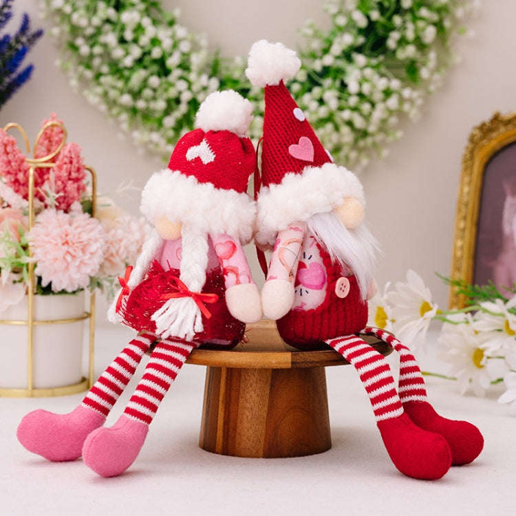 Christmas Wool Ball Knitted Hat Doll Pendant Valentine Day Decoration Knitted Rudolph Hanging Leg...