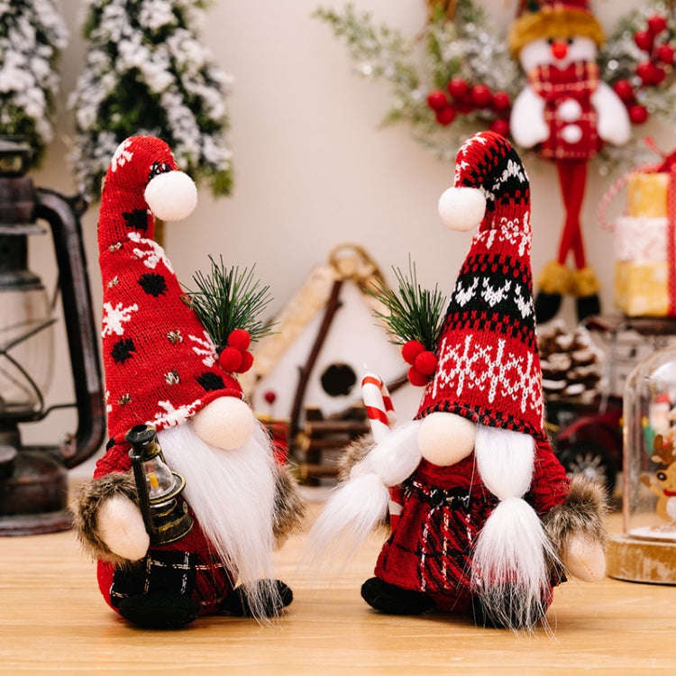 Christmas Decoration Plush Knitted Bent Hat Gnome Figurine Ornament(Male)