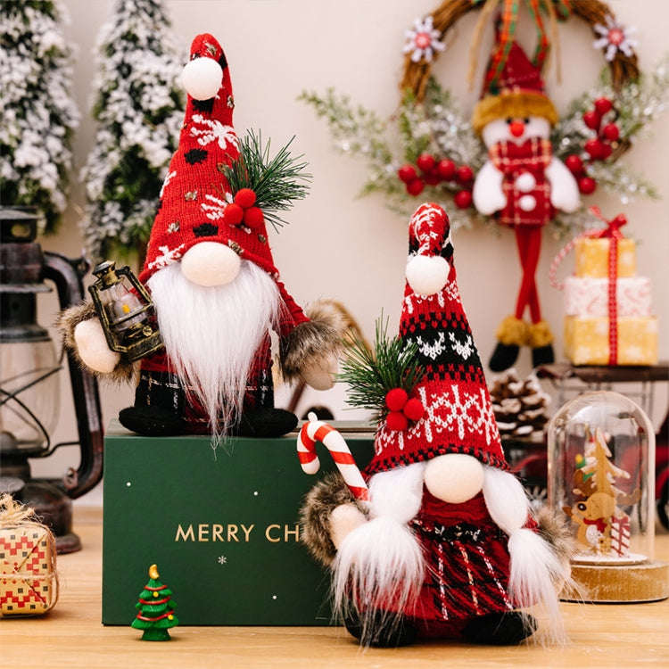 Christmas Decoration Plush Knitted Bent Hat Gnome Figurine Ornament(Male)
