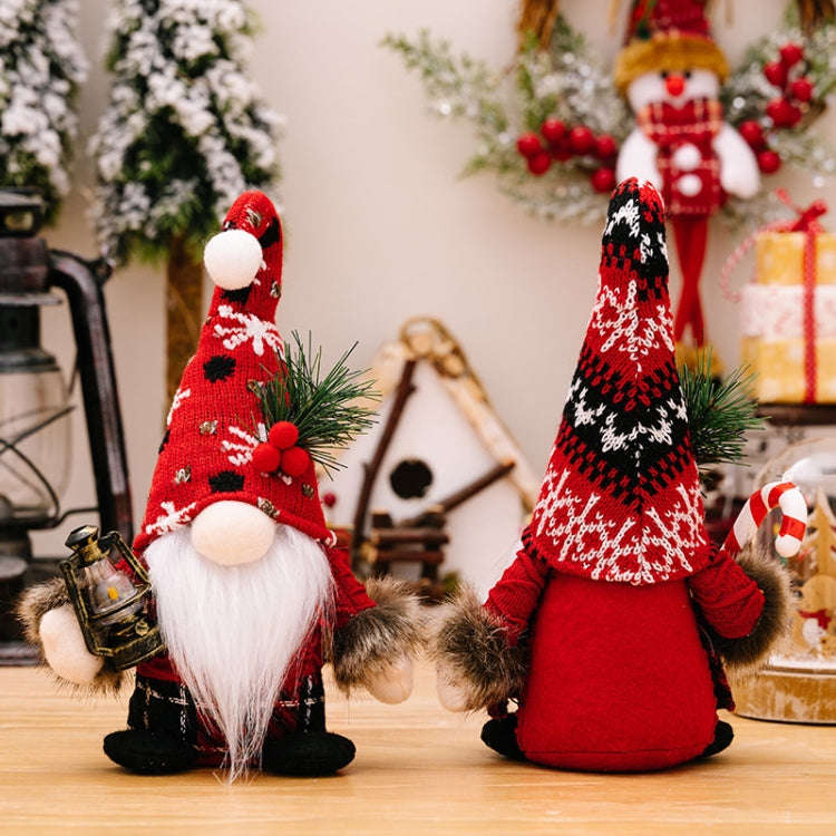 Christmas Decoration Plush Knitted Bent Hat Gnome Figurine Ornament(Male)