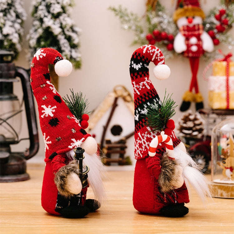 Christmas Decoration Plush Knitted Bent Hat Gnome Figurine Ornament(Female)