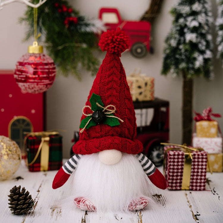 Knitted Pointed Hat Gnome Figurine With Lights Christmas Decorations(Red)