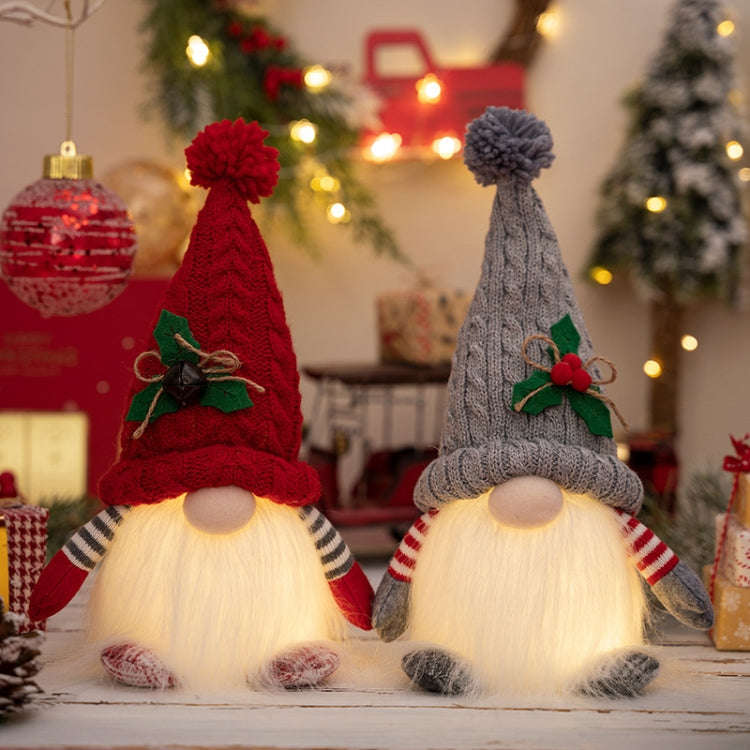Knitted Pointed Hat Gnome Figurine With Lights Christmas Decorations(Red)