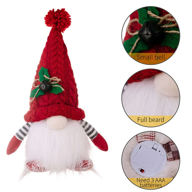 Knitted Pointed Hat Gnome Figurine With Lights Christmas Decorations(Red)