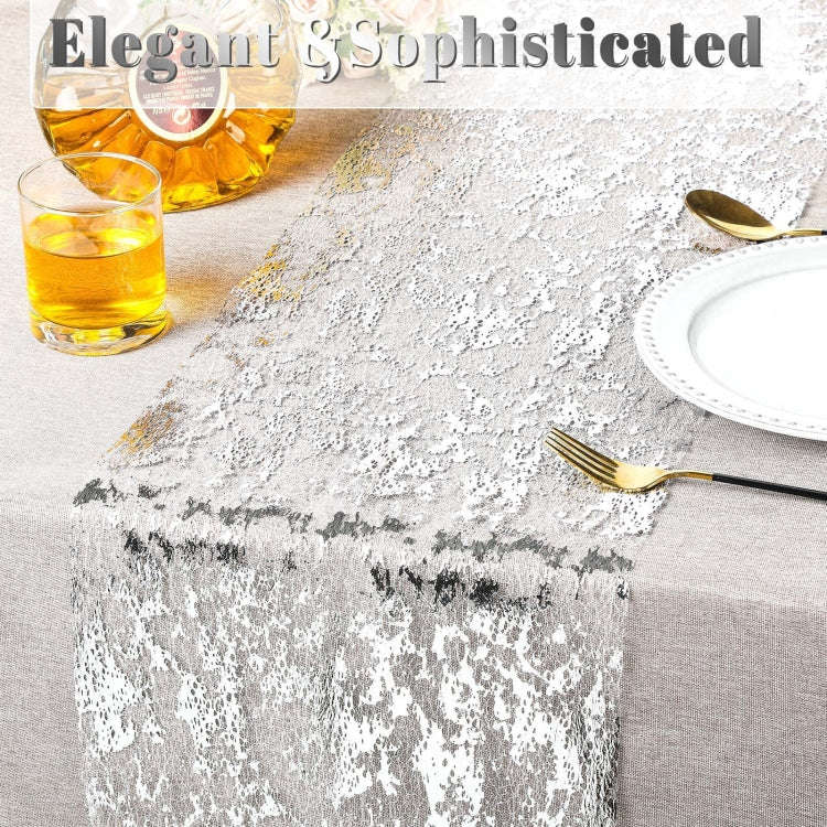 Glitter Foil Thin Mesh Table Runner for Event Party, Wedding, Christmas 11 X 108 Inch(Silver)