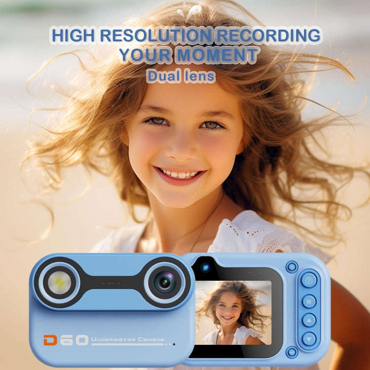D60 3m Waterproof 2K HD 10X 2.4-inch Outdoor Photo Video Recording Children Mini Camera(Blue)