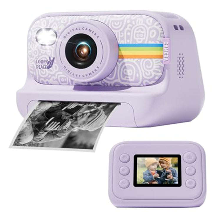 2.0-Inch LED Flash 1080P HD Recording Photo Printing Camera With 3-Rolls Paper, Color: Purple+32G