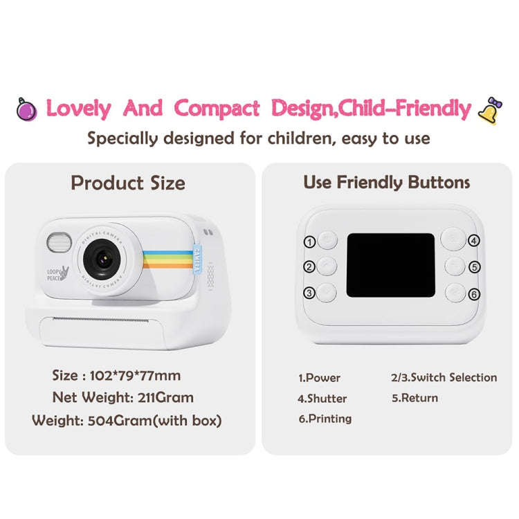 2.0-Inch LED Flash 1080P HD Recording Photo Printing Camera With 3-Rolls Paper, Color: Black