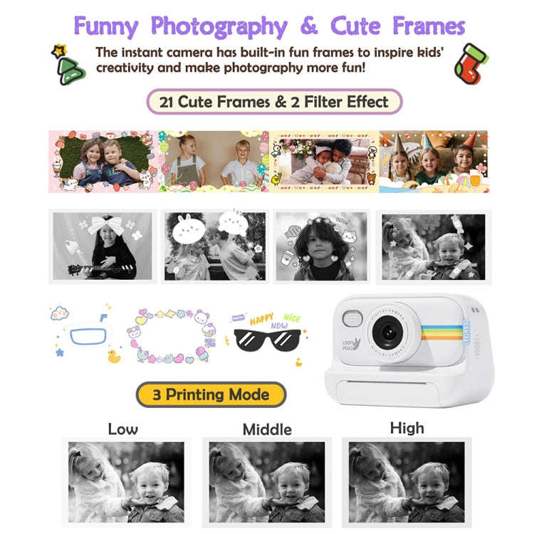 2.0-Inch LED Flash 1080P HD Recording Photo Printing Camera With 3-Rolls Paper, Color: Black