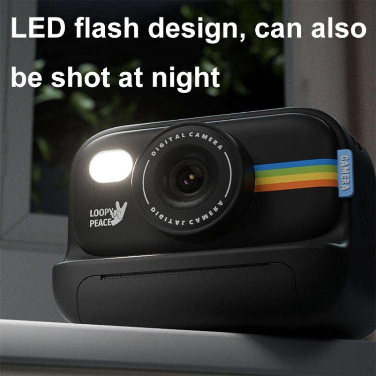 2.0-Inch LED Flash 1080P HD Recording Photo Printing Camera With 3-Rolls Paper, Color: Black