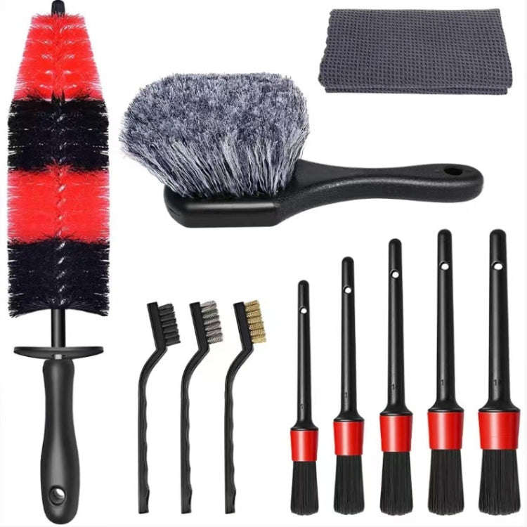 11pcs /Set Car Wash Cleaning Gap Detail Short Handle Brush(Red)