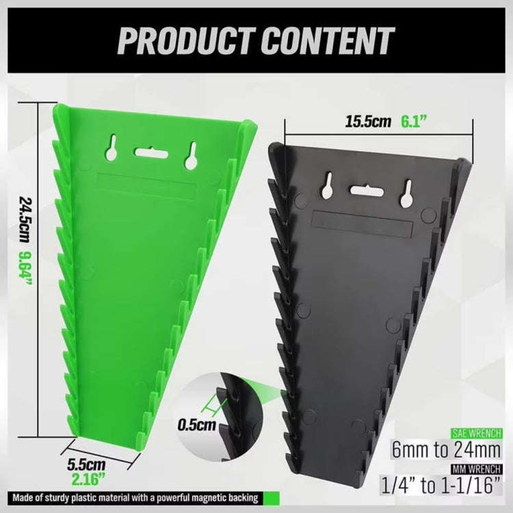 12-Slot Plastic Magnetic Removable Tray Wrench Storage Bracket(Black+Green)