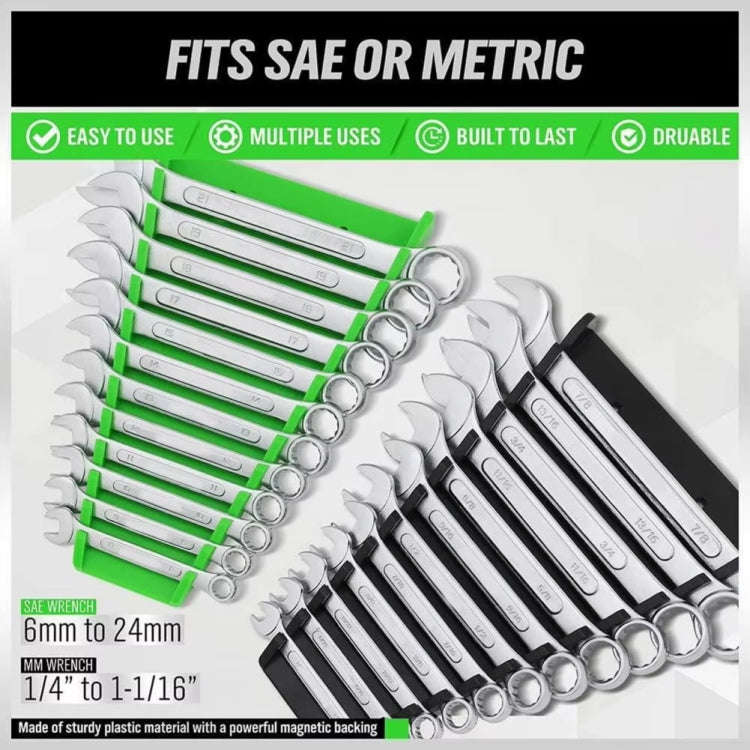 12-Slot Plastic Magnetic Removable Tray Wrench Storage Bracket(Black+Green)