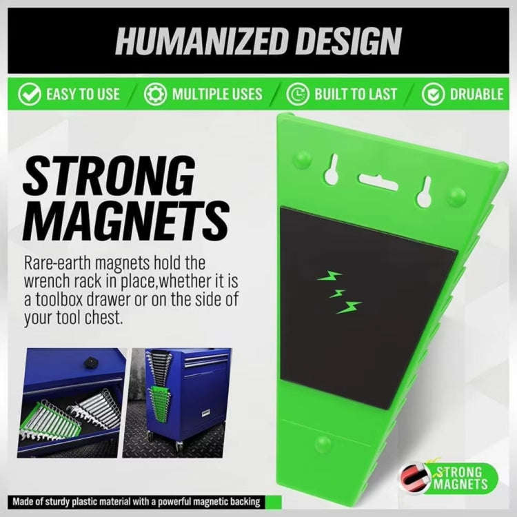 12-Slot Plastic Magnetic Removable Tray Wrench Storage Bracket(Black+Green)