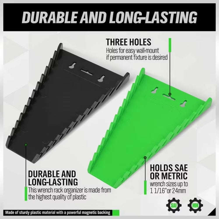 12-Slot Plastic Magnetic Removable Tray Wrench Storage Bracket(Black+Green)