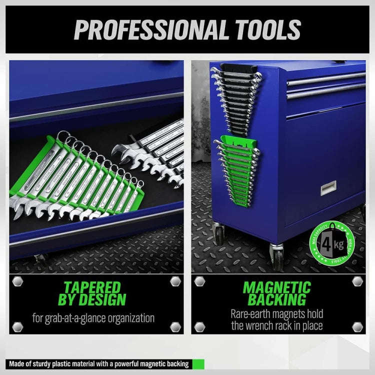 12-Slot Plastic Magnetic Removable Tray Wrench Storage Bracket(Black+Green)