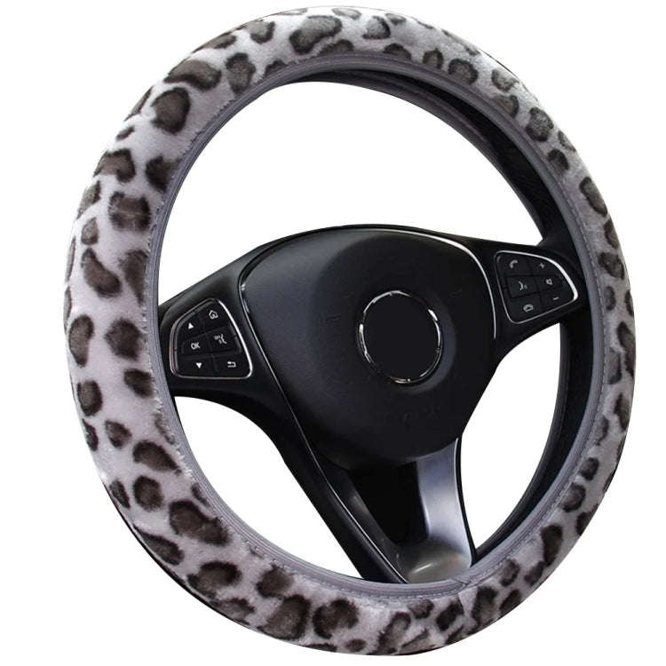 High-Density Plush Leopard Print Steering Wheel Cover Without Inner Ring(Gray)